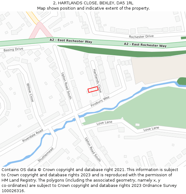 2, HARTLANDS CLOSE, BEXLEY, DA5 1RL: Location map and indicative extent of plot