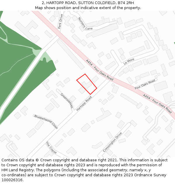 2, HARTOPP ROAD, SUTTON COLDFIELD, B74 2RH: Location map and indicative extent of plot