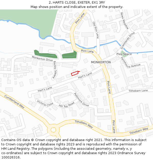 2, HARTS CLOSE, EXETER, EX1 3RY: Location map and indicative extent of plot