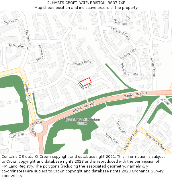 2, HARTS CROFT, YATE, BRISTOL, BS37 7XE: Location map and indicative extent of plot