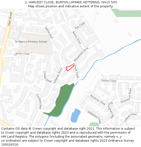 2, HARVEST CLOSE, BURTON LATIMER, KETTERING, NN15 5YN: Location map and indicative extent of plot