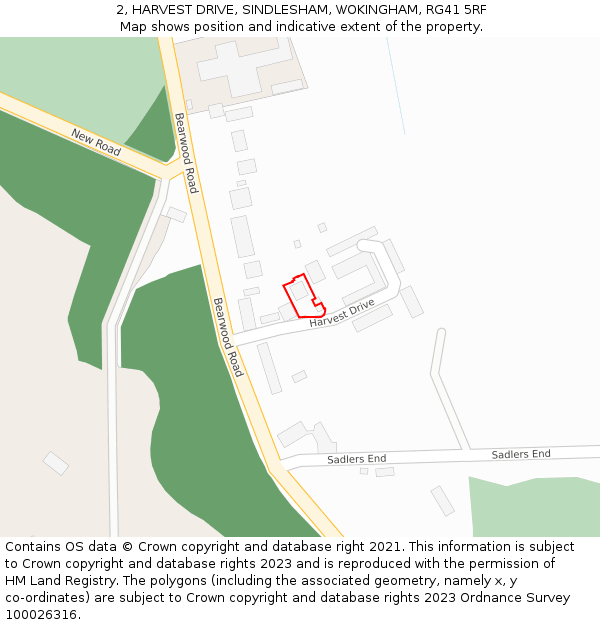 2, HARVEST DRIVE, SINDLESHAM, WOKINGHAM, RG41 5RF: Location map and indicative extent of plot