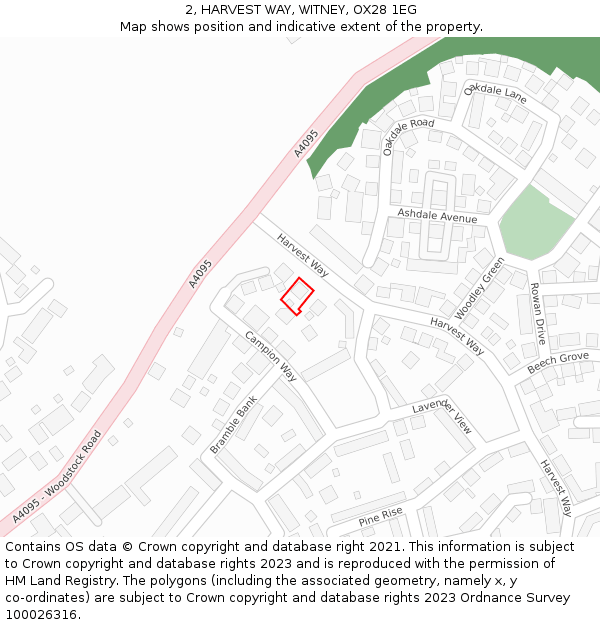 2, HARVEST WAY, WITNEY, OX28 1EG: Location map and indicative extent of plot