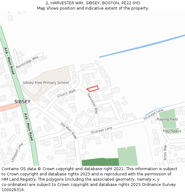 2, HARVESTER WAY, SIBSEY, BOSTON, PE22 0YD: Location map and indicative extent of plot