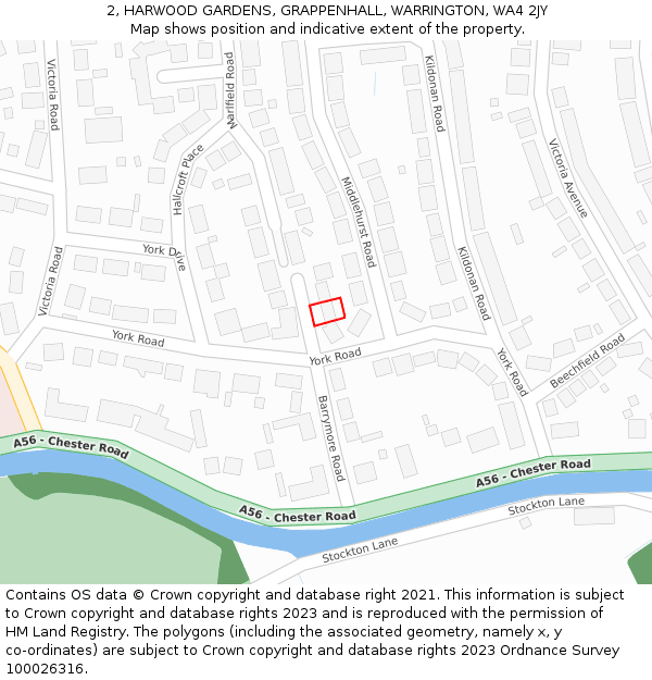 2, HARWOOD GARDENS, GRAPPENHALL, WARRINGTON, WA4 2JY: Location map and indicative extent of plot