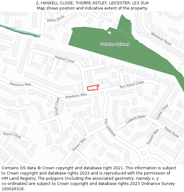 2, HASKELL CLOSE, THORPE ASTLEY, LEICESTER, LE3 3UA: Location map and indicative extent of plot