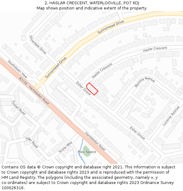 2, HASLAR CRESCENT, WATERLOOVILLE, PO7 6DJ: Location map and indicative extent of plot