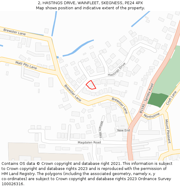 2, HASTINGS DRIVE, WAINFLEET, SKEGNESS, PE24 4PX: Location map and indicative extent of plot