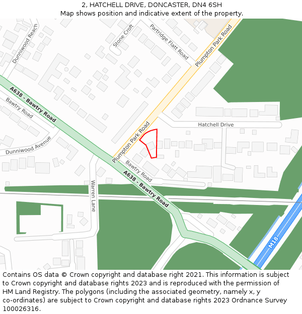 2, HATCHELL DRIVE, DONCASTER, DN4 6SH: Location map and indicative extent of plot