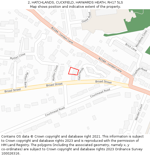 2, HATCHLANDS, CUCKFIELD, HAYWARDS HEATH, RH17 5LS: Location map and indicative extent of plot