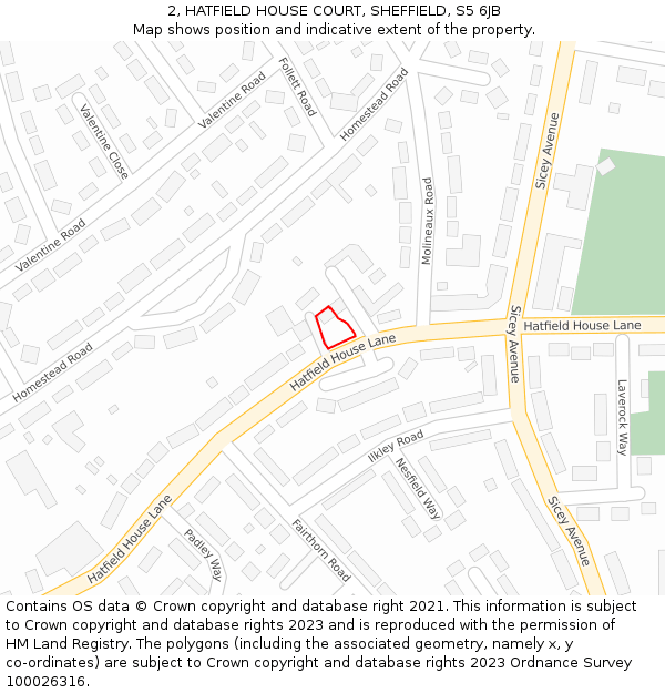 2, HATFIELD HOUSE COURT, SHEFFIELD, S5 6JB: Location map and indicative extent of plot