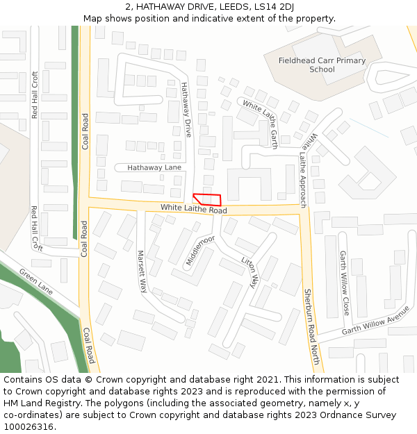 2, HATHAWAY DRIVE, LEEDS, LS14 2DJ: Location map and indicative extent of plot