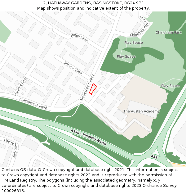 2, HATHAWAY GARDENS, BASINGSTOKE, RG24 9BF: Location map and indicative extent of plot