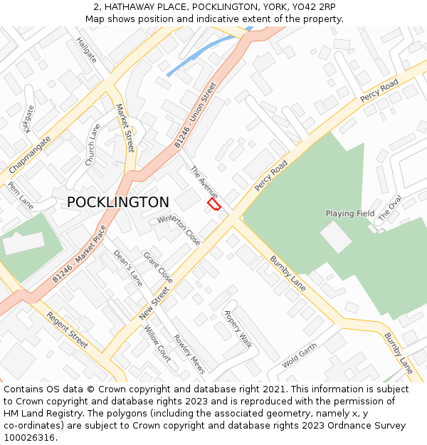 2, HATHAWAY PLACE, POCKLINGTON, YORK, YO42 2RP: Location map and indicative extent of plot