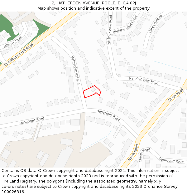 2, HATHERDEN AVENUE, POOLE, BH14 0PJ: Location map and indicative extent of plot