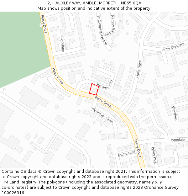 2, HAUXLEY WAY, AMBLE, MORPETH, NE65 0QA: Location map and indicative extent of plot