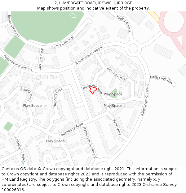 2, HAVERGATE ROAD, IPSWICH, IP3 9GE: Location map and indicative extent of plot