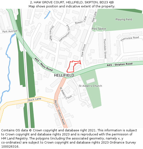 2, HAW GROVE COURT, HELLIFIELD, SKIPTON, BD23 4JB: Location map and indicative extent of plot