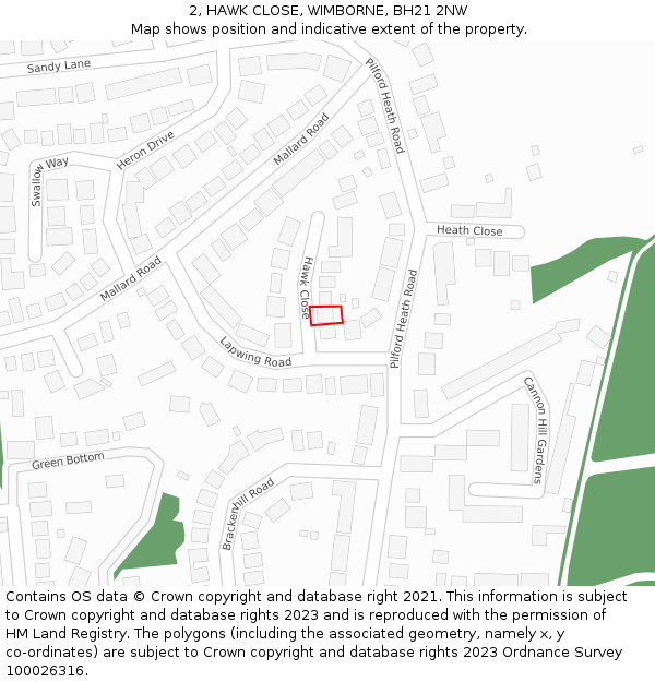 2, HAWK CLOSE, WIMBORNE, BH21 2NW: Location map and indicative extent of plot