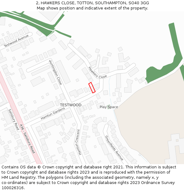 2, HAWKERS CLOSE, TOTTON, SOUTHAMPTON, SO40 3GG: Location map and indicative extent of plot