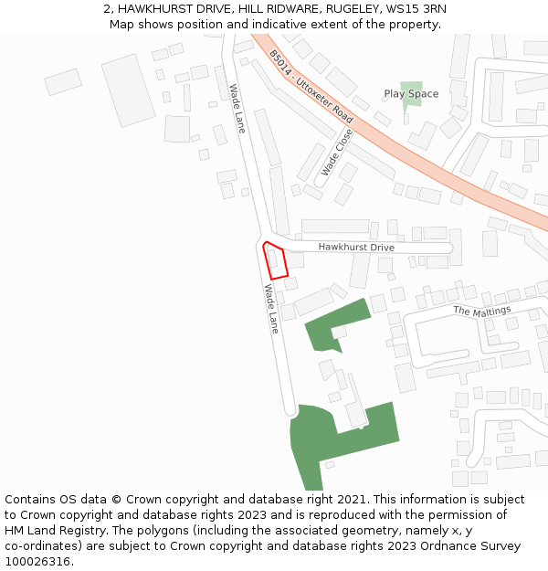 2, HAWKHURST DRIVE, HILL RIDWARE, RUGELEY, WS15 3RN: Location map and indicative extent of plot