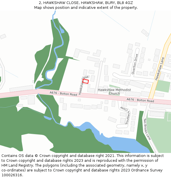 2, HAWKSHAW CLOSE, HAWKSHAW, BURY, BL8 4GZ: Location map and indicative extent of plot