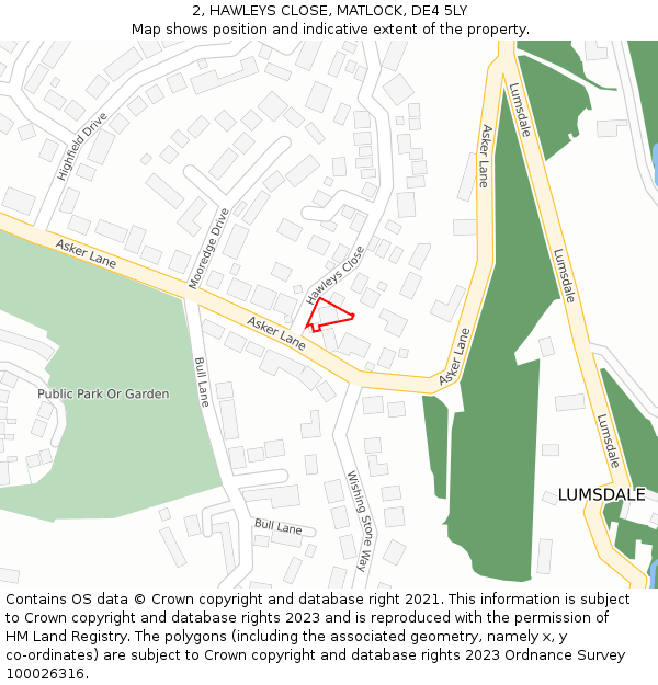2, HAWLEYS CLOSE, MATLOCK, DE4 5LY: Location map and indicative extent of plot