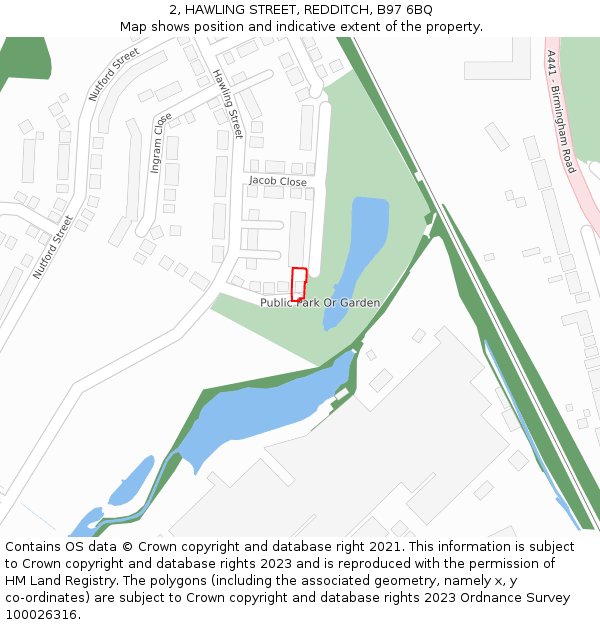 2, HAWLING STREET, REDDITCH, B97 6BQ: Location map and indicative extent of plot