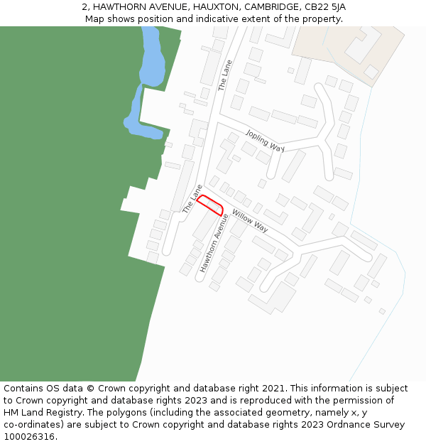 2, HAWTHORN AVENUE, HAUXTON, CAMBRIDGE, CB22 5JA: Location map and indicative extent of plot