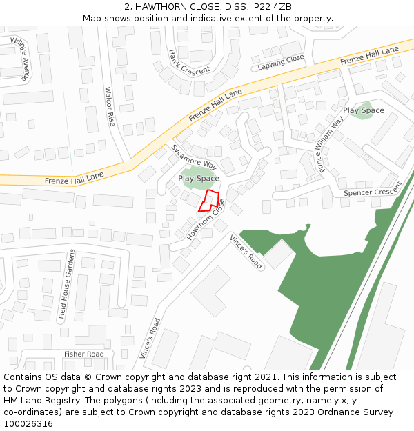 2, HAWTHORN CLOSE, DISS, IP22 4ZB: Location map and indicative extent of plot