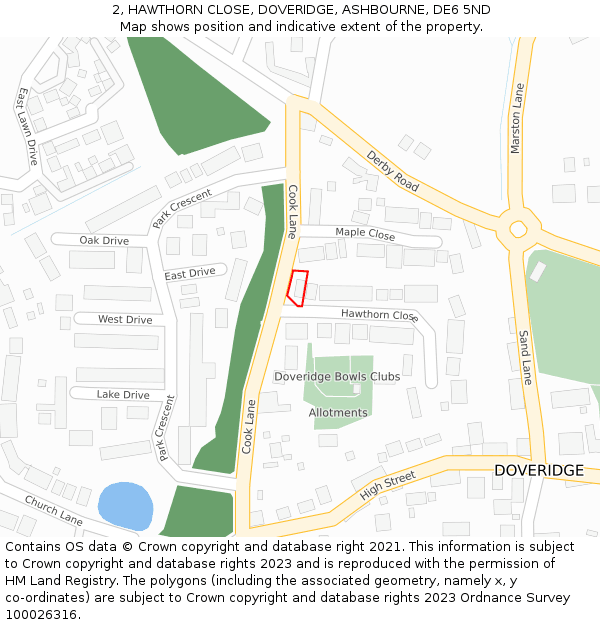 2, HAWTHORN CLOSE, DOVERIDGE, ASHBOURNE, DE6 5ND: Location map and indicative extent of plot