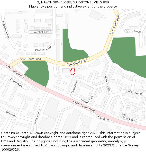 2, HAWTHORN CLOSE, MAIDSTONE, ME15 8GP: Location map and indicative extent of plot