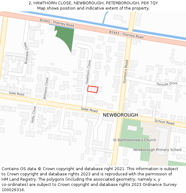 2, HAWTHORN CLOSE, NEWBOROUGH, PETERBOROUGH, PE6 7QY: Location map and indicative extent of plot
