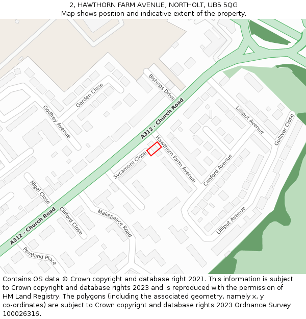 2, HAWTHORN FARM AVENUE, NORTHOLT, UB5 5QG: Location map and indicative extent of plot