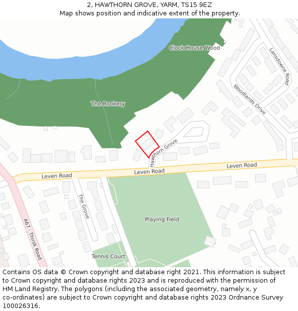 2, HAWTHORN GROVE, YARM, TS15 9EZ: Location map and indicative extent of plot