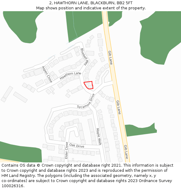 2, HAWTHORN LANE, BLACKBURN, BB2 5FT: Location map and indicative extent of plot