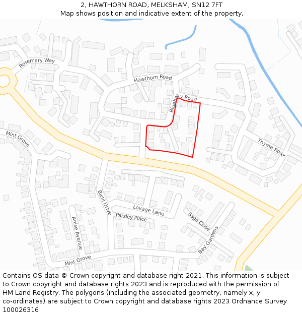 2, HAWTHORN ROAD, MELKSHAM, SN12 7FT: Location map and indicative extent of plot