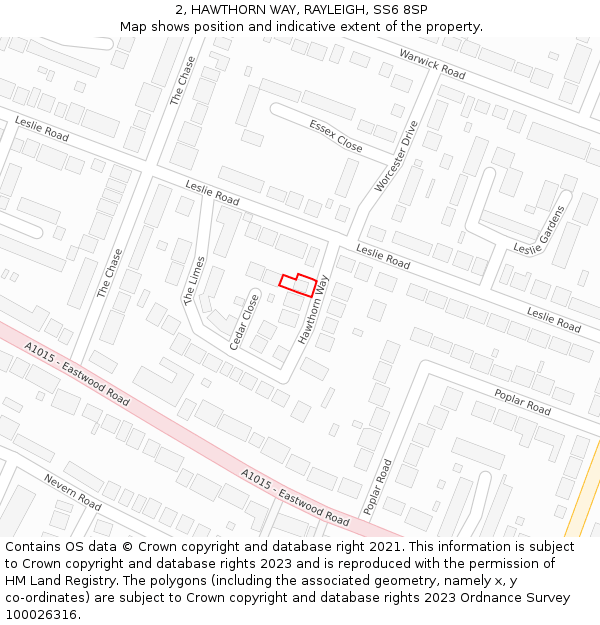 2, HAWTHORN WAY, RAYLEIGH, SS6 8SP: Location map and indicative extent of plot