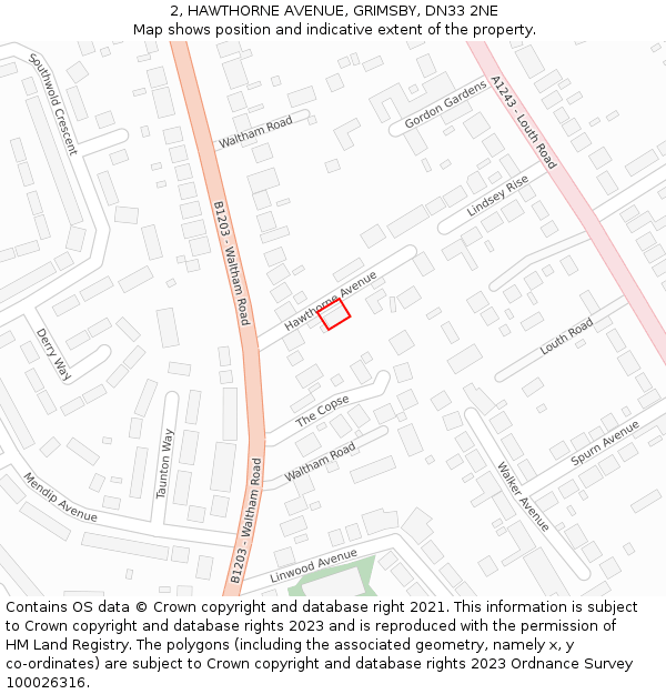 2, HAWTHORNE AVENUE, GRIMSBY, DN33 2NE: Location map and indicative extent of plot