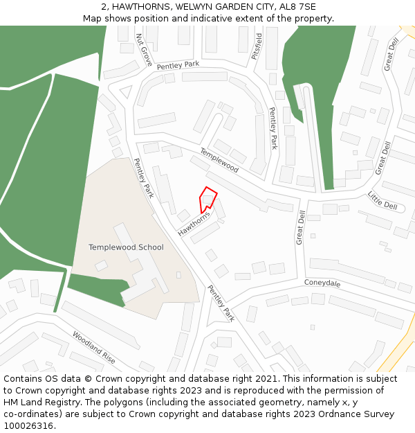 2, HAWTHORNS, WELWYN GARDEN CITY, AL8 7SE: Location map and indicative extent of plot