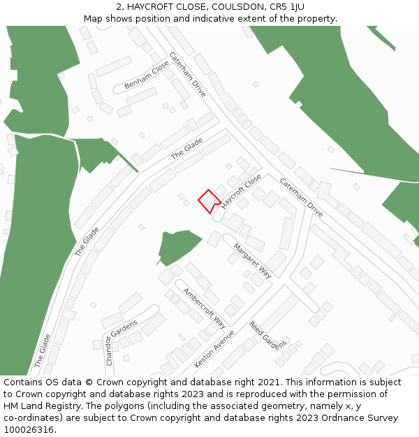 2, HAYCROFT CLOSE, COULSDON, CR5 1JU: Location map and indicative extent of plot