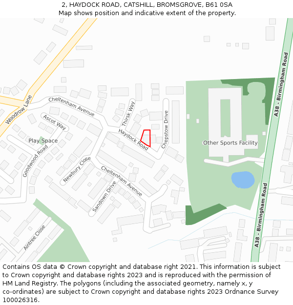 2, HAYDOCK ROAD, CATSHILL, BROMSGROVE, B61 0SA: Location map and indicative extent of plot