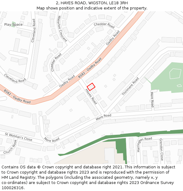 2, HAYES ROAD, WIGSTON, LE18 3RH: Location map and indicative extent of plot