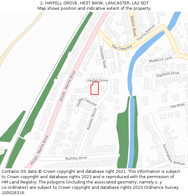 2, HAYFELL GROVE, HEST BANK, LANCASTER, LA2 6DT: Location map and indicative extent of plot