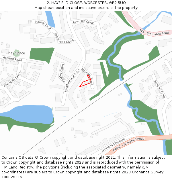 2, HAYFIELD CLOSE, WORCESTER, WR2 5UQ: Location map and indicative extent of plot