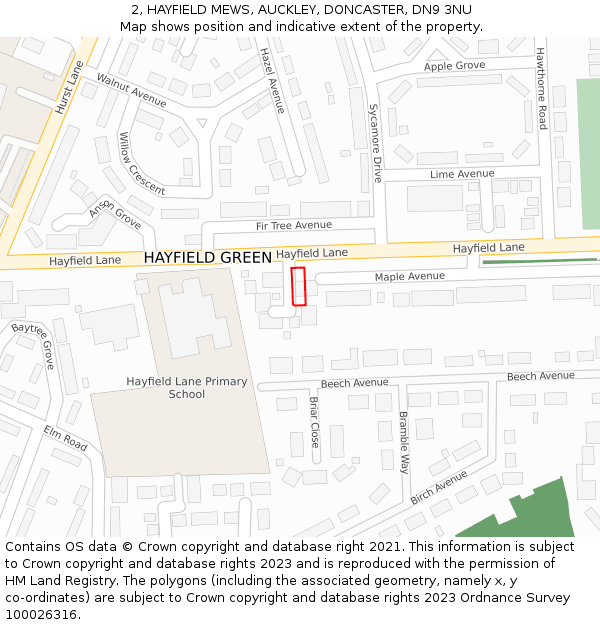 2, HAYFIELD MEWS, AUCKLEY, DONCASTER, DN9 3NU: Location map and indicative extent of plot