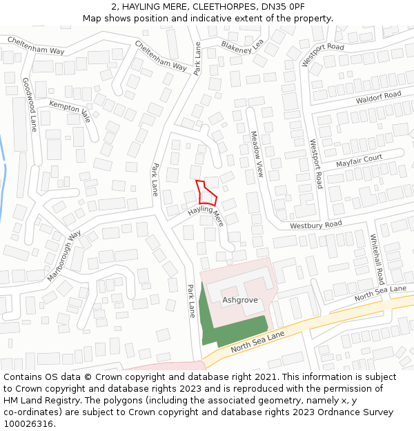 2, HAYLING MERE, CLEETHORPES, DN35 0PF: Location map and indicative extent of plot