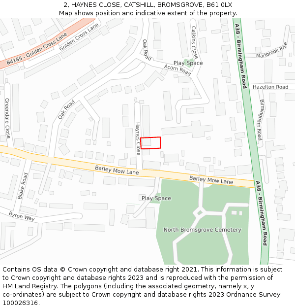 2, HAYNES CLOSE, CATSHILL, BROMSGROVE, B61 0LX: Location map and indicative extent of plot