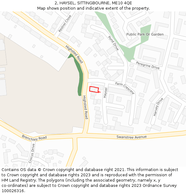 2, HAYSEL, SITTINGBOURNE, ME10 4QE: Location map and indicative extent of plot