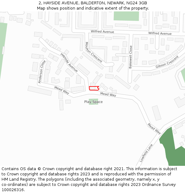 2, HAYSIDE AVENUE, BALDERTON, NEWARK, NG24 3GB: Location map and indicative extent of plot